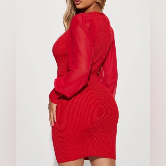 Red Ribbed Mesh Dress - Picture 3 of 3